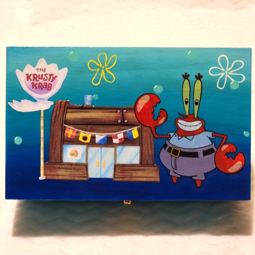 SpongeBob Mr. Krab Krusty Krab Wood Box Stash Keepsake Storage Gift